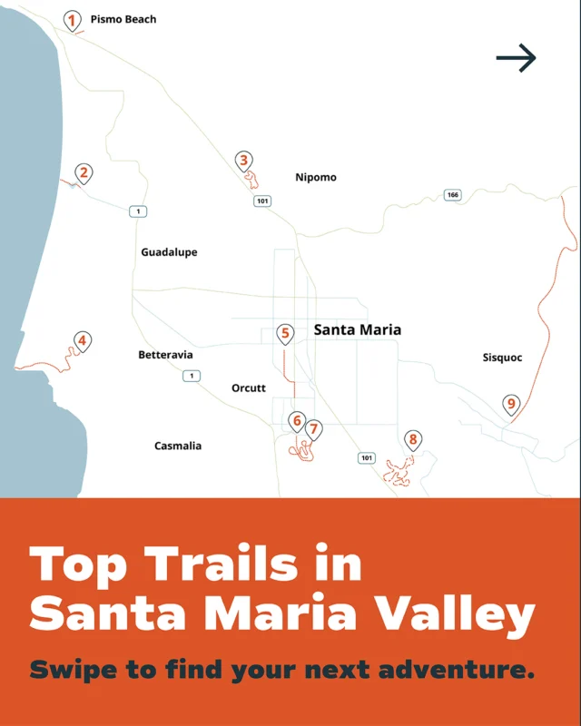 Pick your pace, grab your gear, and hit the trail. 🌿Whether you&rsquo;re biking, hiking, running, or bringing your four-legged friend along, there&rsquo;s a trail waiting for you in Santa Maria Valley.🔗 Find your next adventure at the link in our bio.
